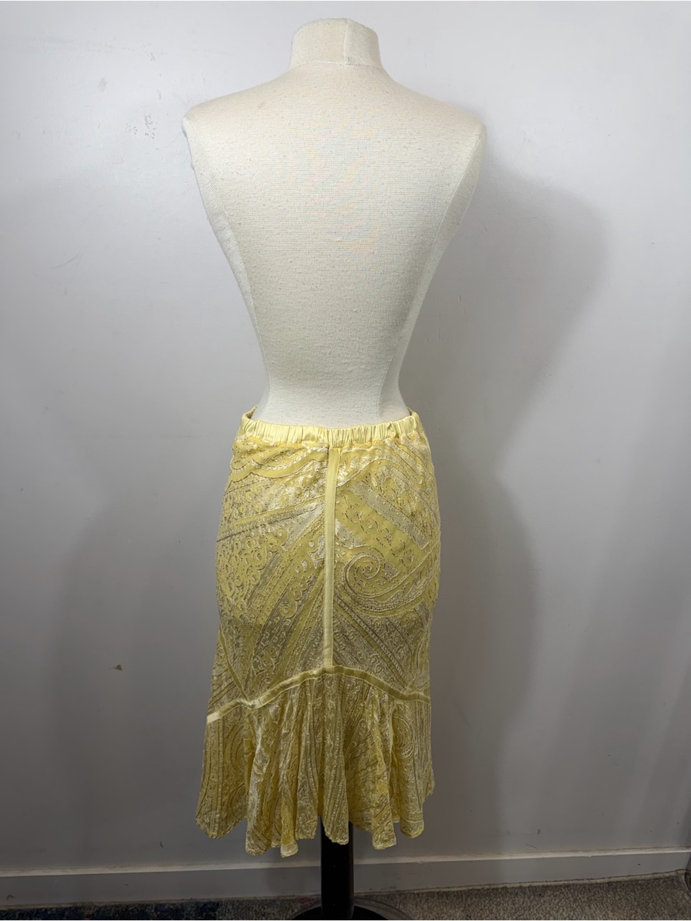 Vintage Roberto Cavalli Yellow Burnout Velvet Paisley Midi Skirt Size S - Picture 5 of 9